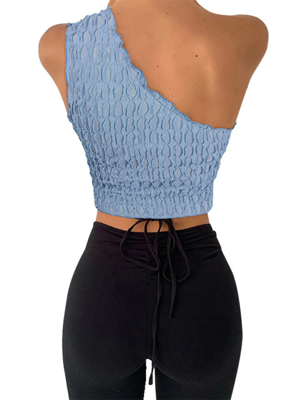 Women's Solid Color Ruched One-shoulder Crop Top