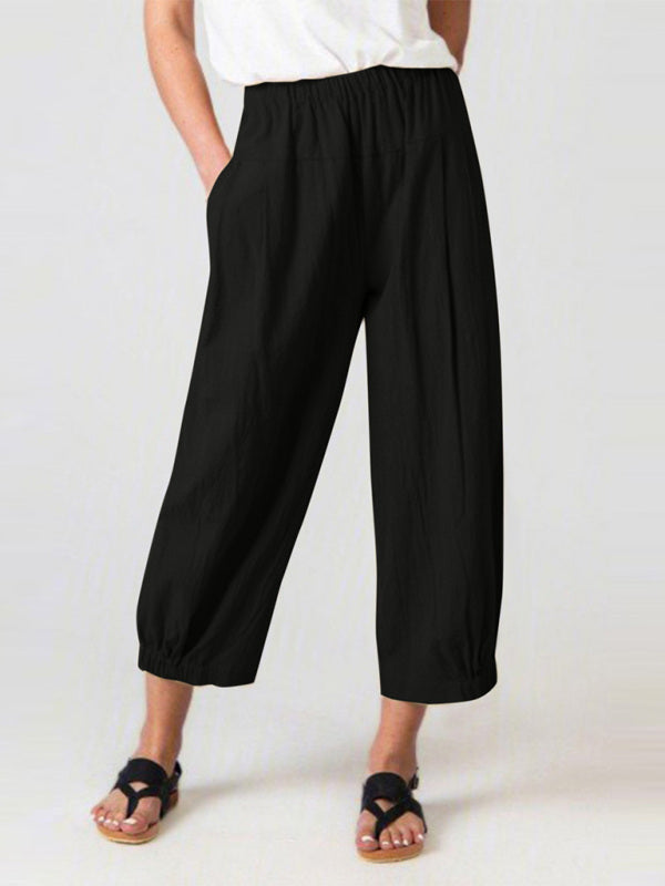 Women's Solid Color Crop Wide-leg Linen Pants