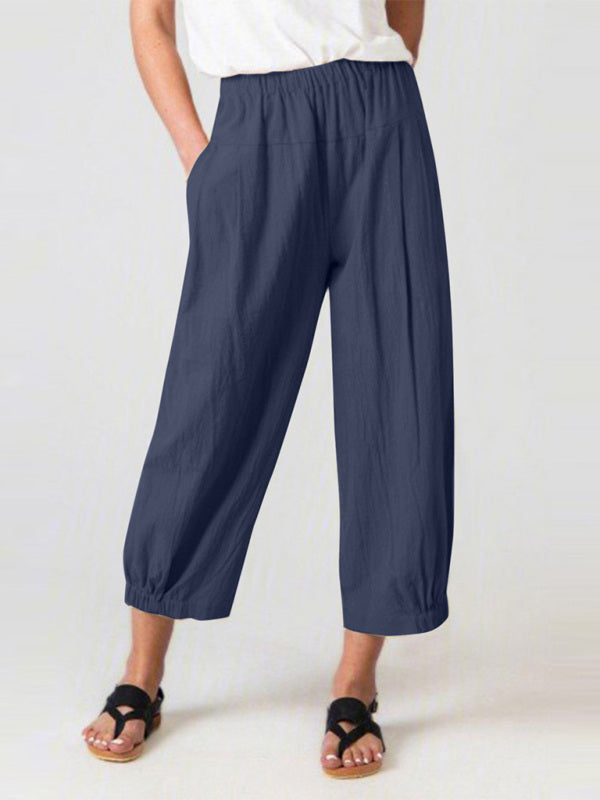 Women's Solid Color Crop Wide-leg Linen Pants