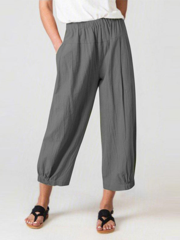 Women's Solid Color Crop Wide-leg Linen Pants
