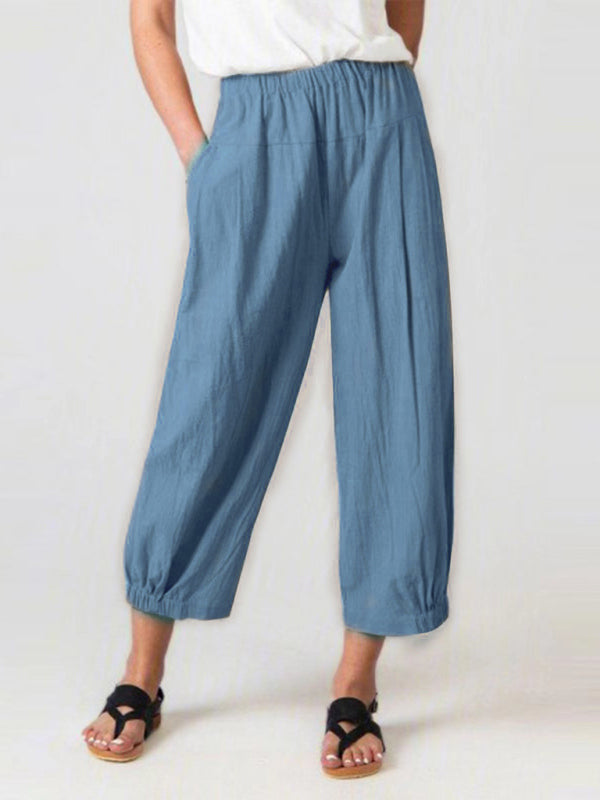 Women's Solid Color Crop Wide-leg Linen Pants