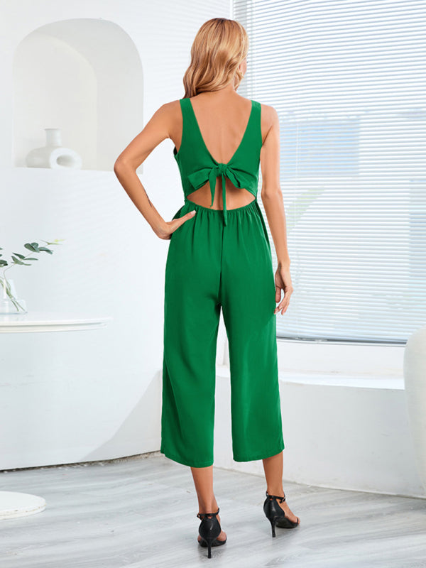 Women’s Solid Color Plus Size Sleeveless Crop Jumpsuit