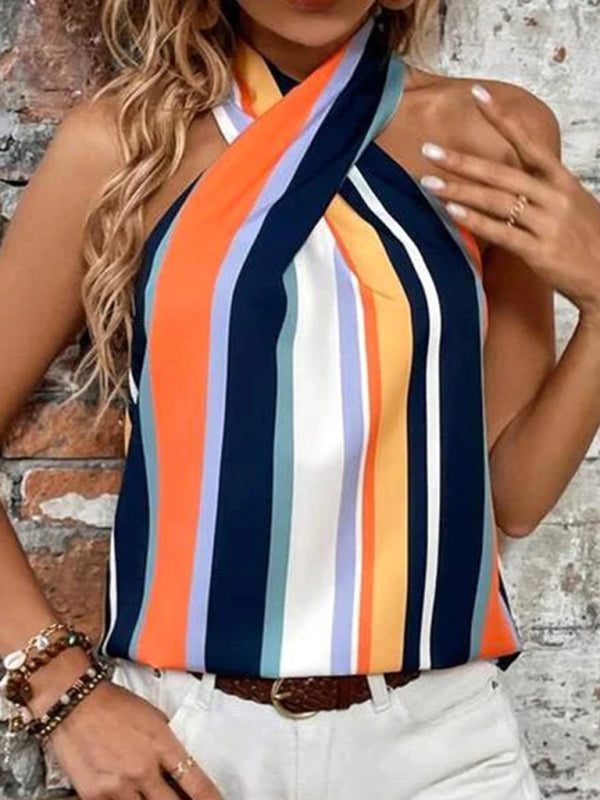 Women's Print Crossover Crepe Halter Top