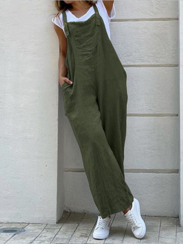 Women's Solid Color Ankle Length Linen Jumpsuit