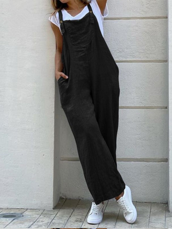 Women's Solid Color Ankle Length Linen Jumpsuit