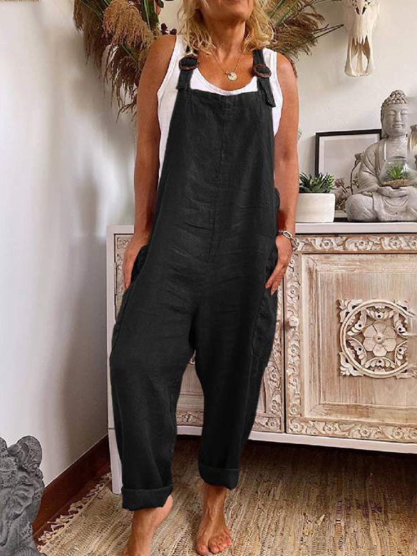 Women's Solid Color Cotton And Linen Jumpsuit