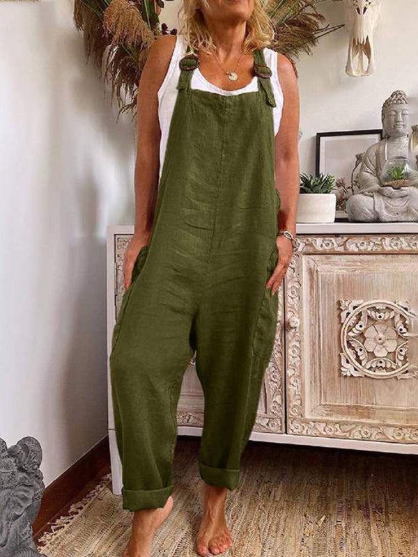 Women's Solid Color Cotton And Linen Jumpsuit