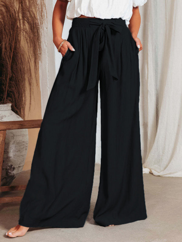 Women's Solid Color Drawstring Knot Wide Leg Trousers