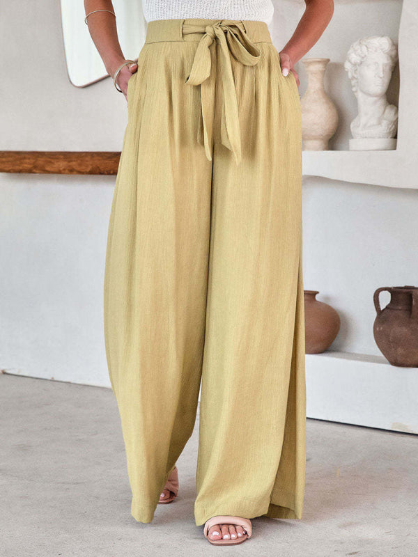 Women's Solid Color Drawstring Knot Wide Leg Trousers