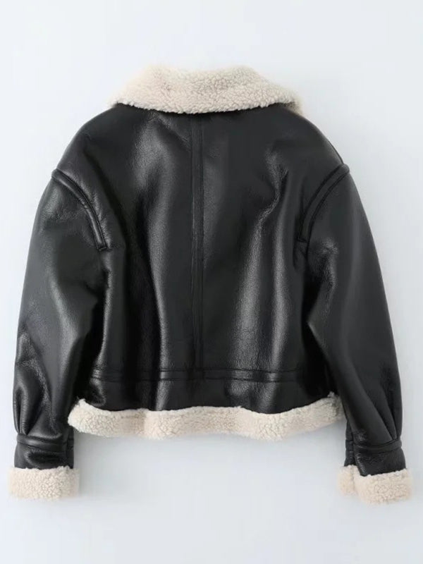 PU fur all-in-one motorcycle suit short temperament high-necked fur coat