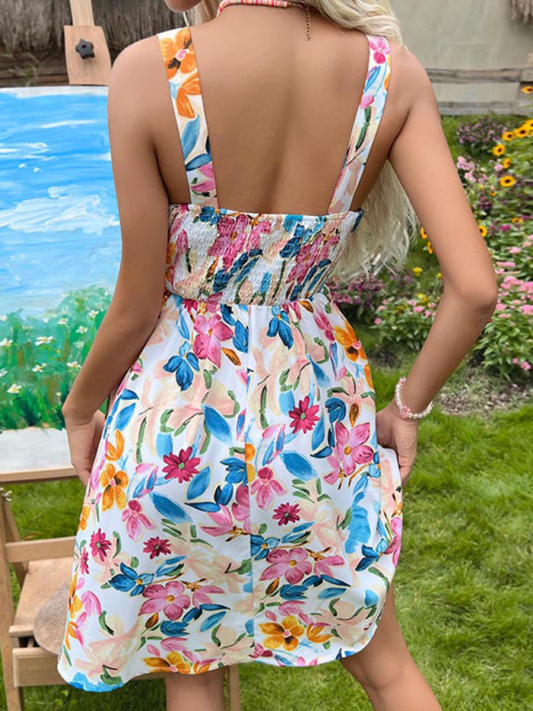 New printed French style suspender skirt design sense floral dress