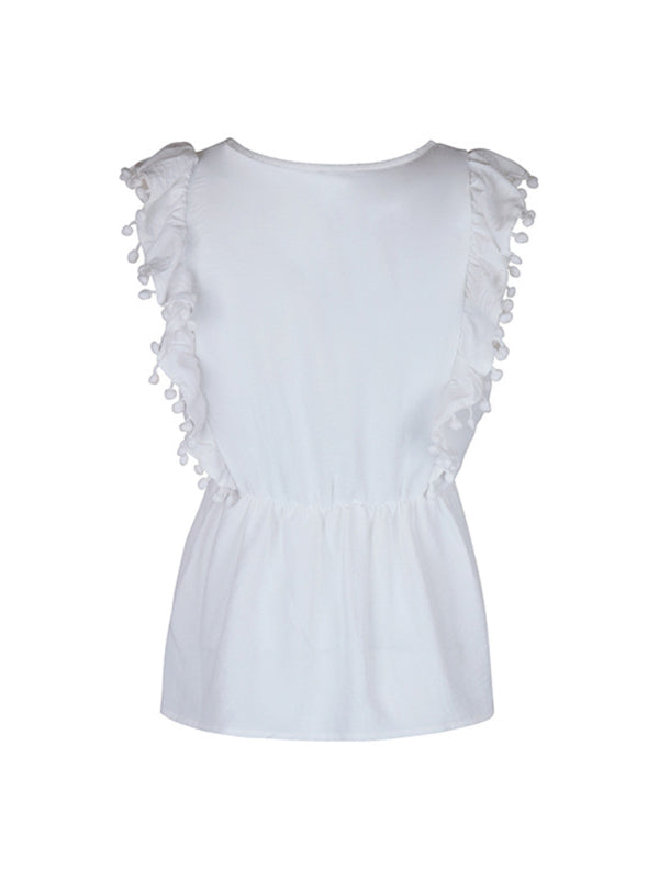 Women's Sleeveless Embroidered White Shirt