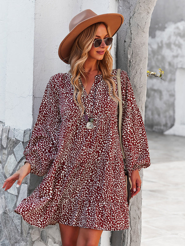 New Leopard Print Long Sleeve Casual Holiday Dress