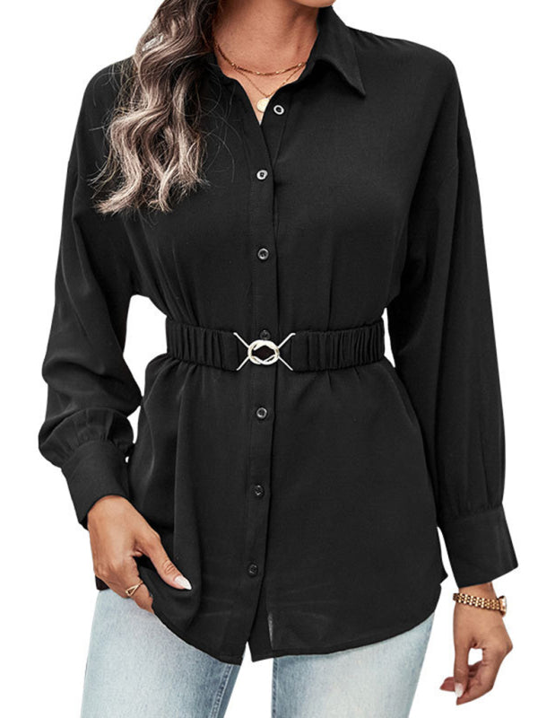 New mid-length long-sleeved black shirt top