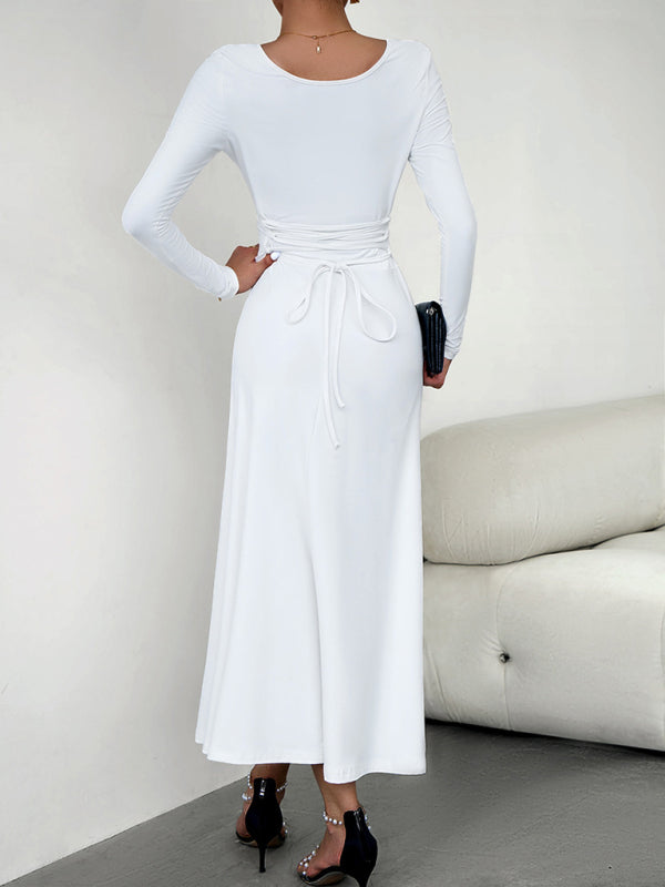 Women's Fashion Casual Elegant Waisted Long Sleeve Dress