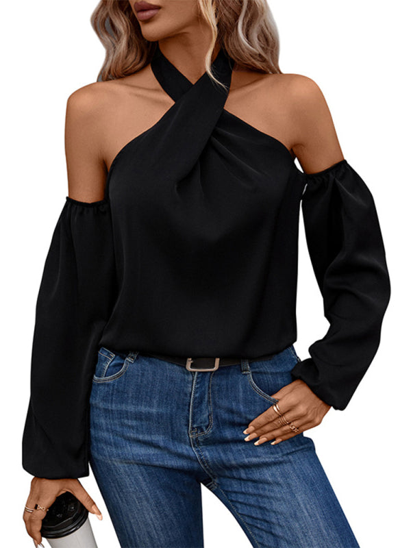 New women's solid color strapless long-sleeved shirt
