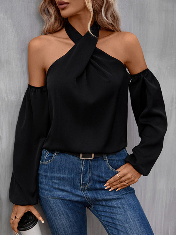New women's solid color strapless long-sleeved shirt