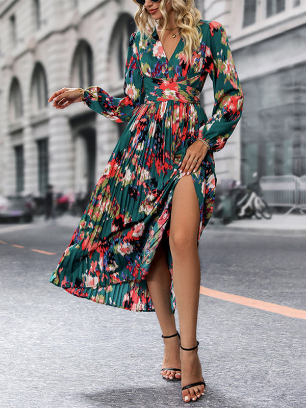New women's printed long-sleeved high-end dress
