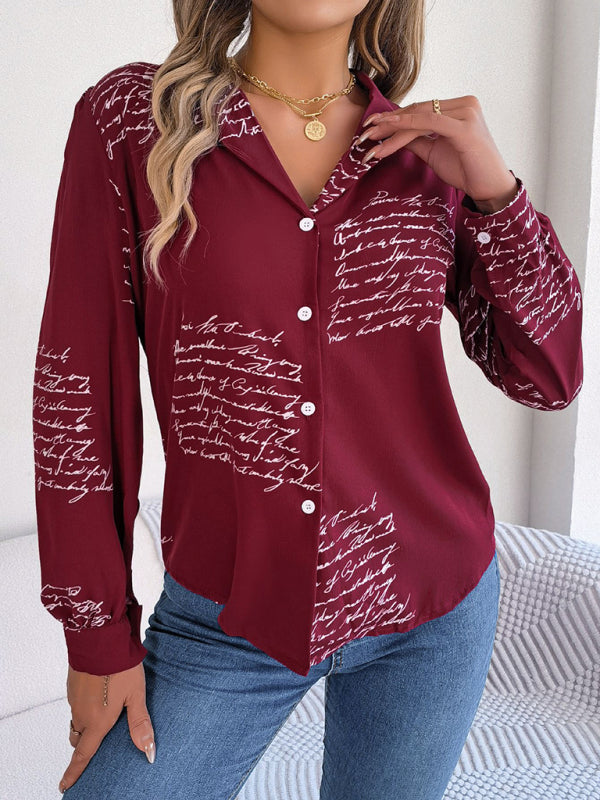 New women's casual all-match letter suit collar long-sleeved shirt