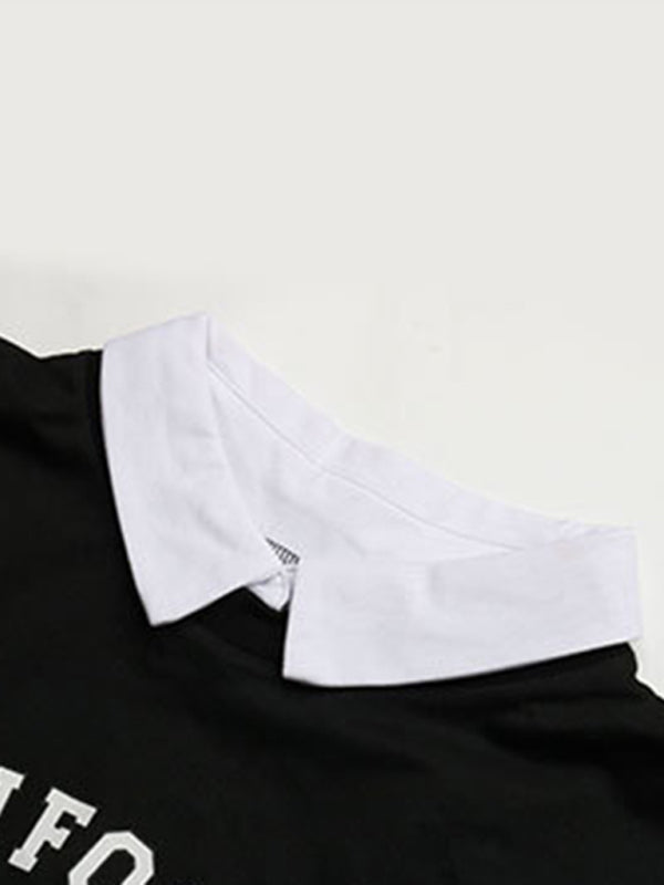Women's fashion long-sleeved lapel stitching sweater dress
