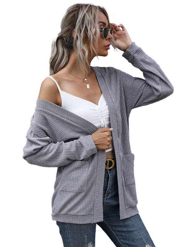 New casual women's basic long-sleeved solid color long sweater cardigan