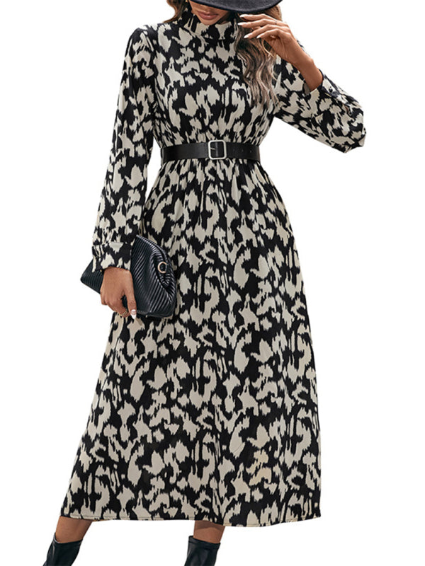 Women's Elegant Long Sleeve Leopard Print Dress
