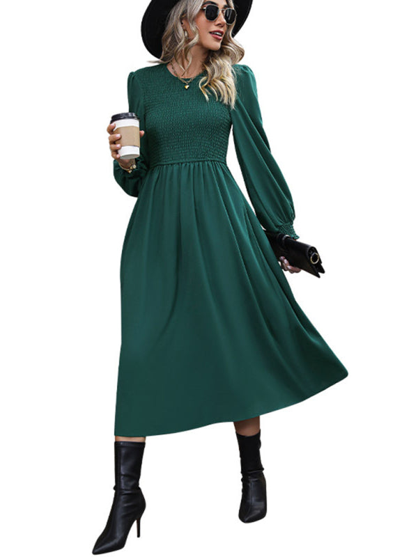 New round neck women's high-end solid color dress