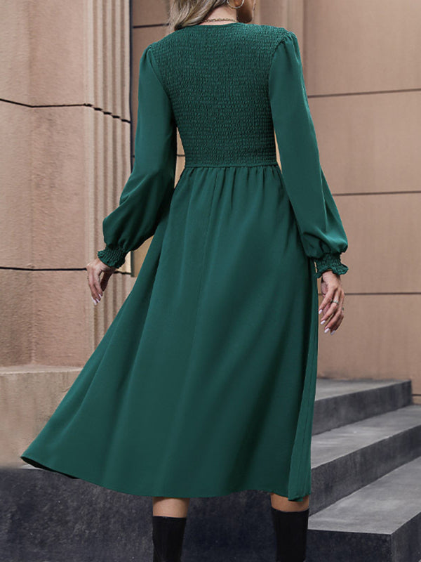New round neck women's high-end solid color dress