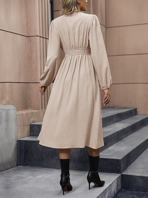 New elegant solid color long sleeve slit dress