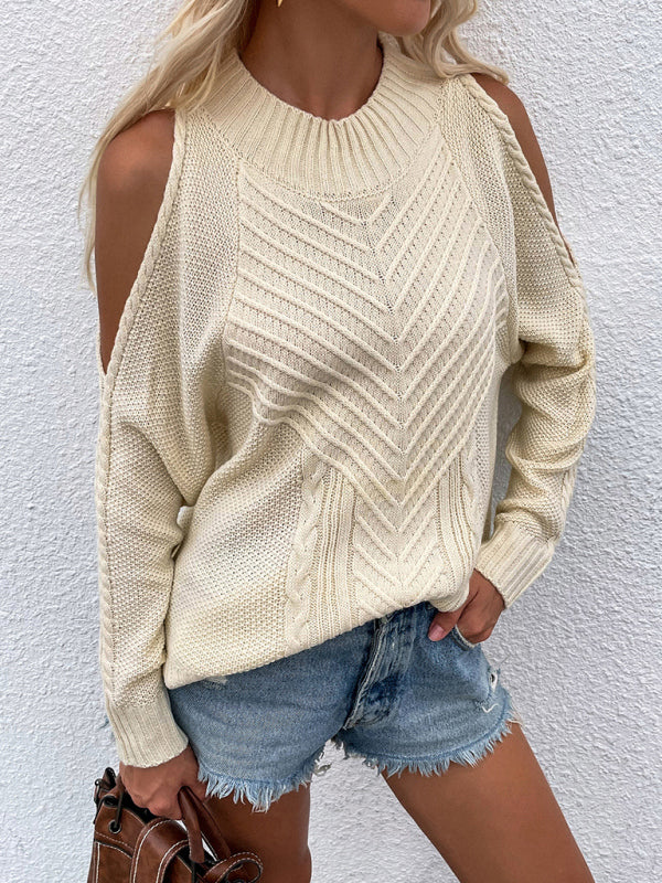 Women's Long Sleeve Thick Knitted Round Neck Twist Rope Sweater