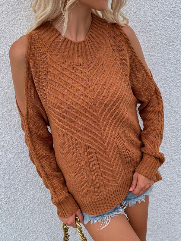 Women's Long Sleeve Thick Knitted Round Neck Twist Rope Sweater