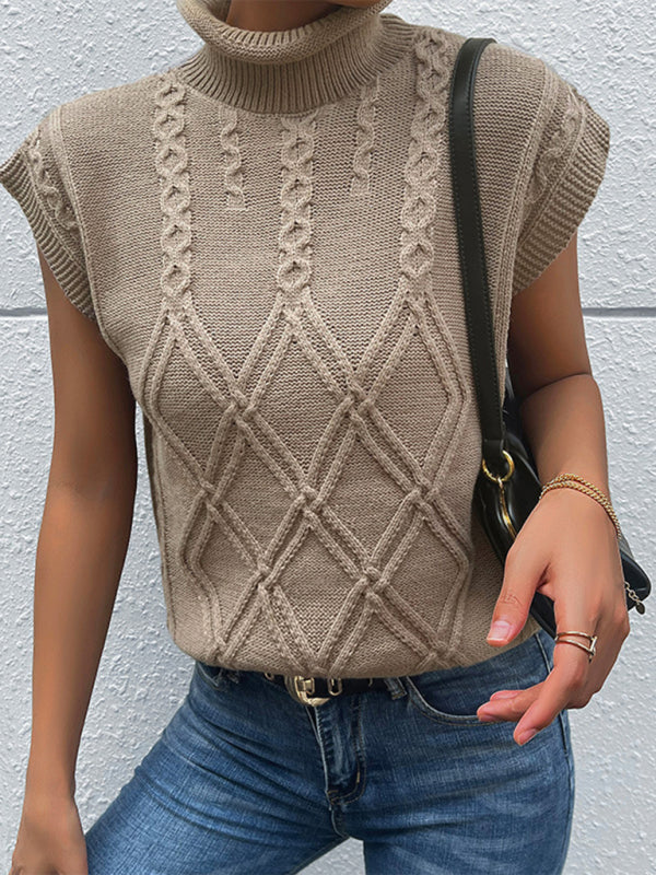 New women's solid color short sleeve turtleneck sweater