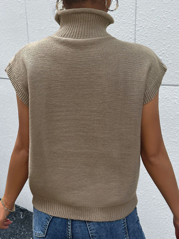 New women's solid color short sleeve turtleneck sweater