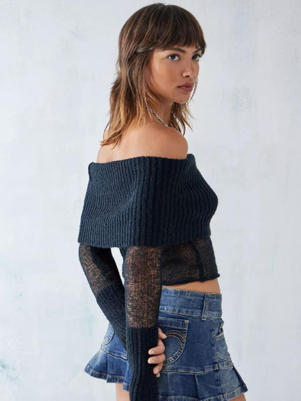 New sexy hot girl one-line collar long-sleeved sweater