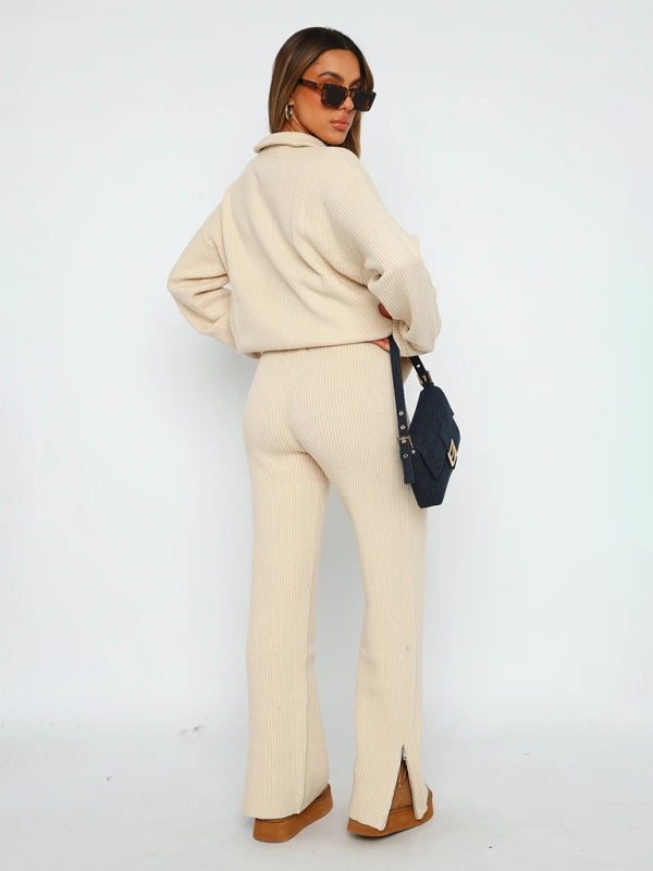 Autumn fashionable solid color comfortable woolen zipper long-sleeved trousers suit