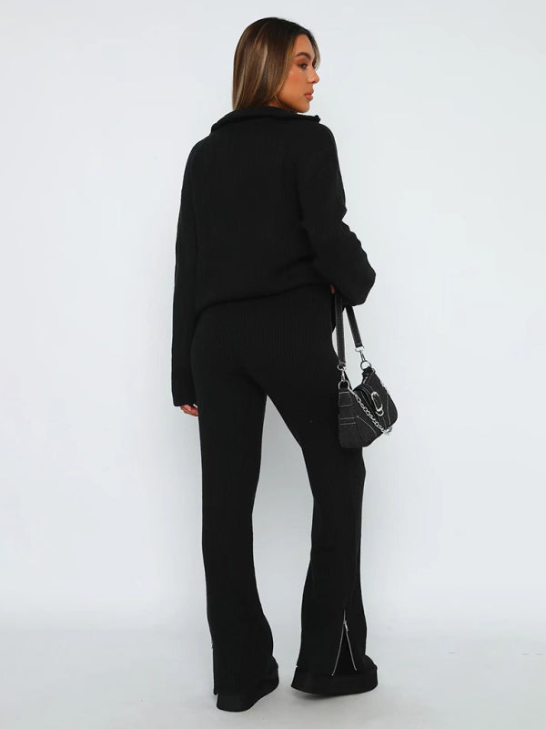 Autumn fashionable solid color comfortable woolen zipper long-sleeved trousers suit
