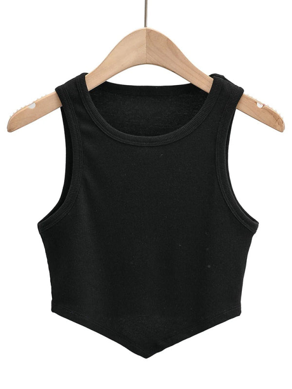 Women's new mini inverted triangle round neck elastic slim fit sleeveless short vest top