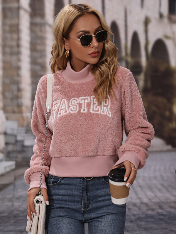 Women's round neck pullover long sleeve letter embroidered ice cream pink sweatshirt