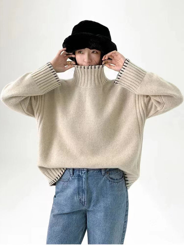 Women's new loose, lazy style turtleneck thickened knitted pullover sweater