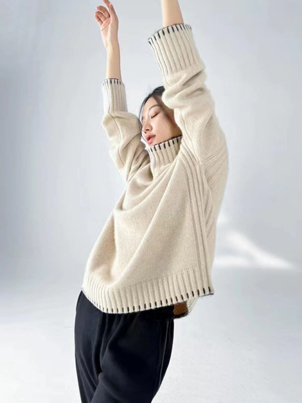 Women's new loose, lazy style turtleneck thickened knitted pullover sweater