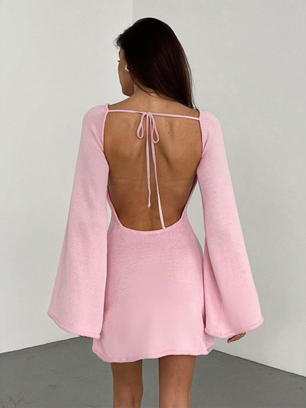 Women's New Sexy Backless Bell Sleeve Loose Beach Vacation Dress