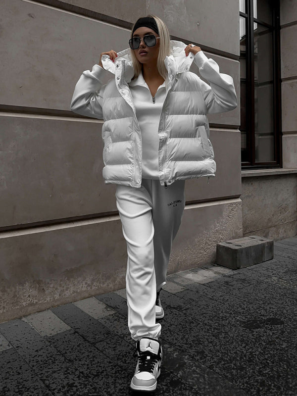 Women's sleeveless hooded down cotton vest jacket