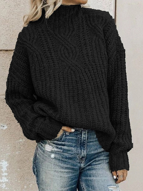 Women's pullover turtleneck twist knitted sweater top