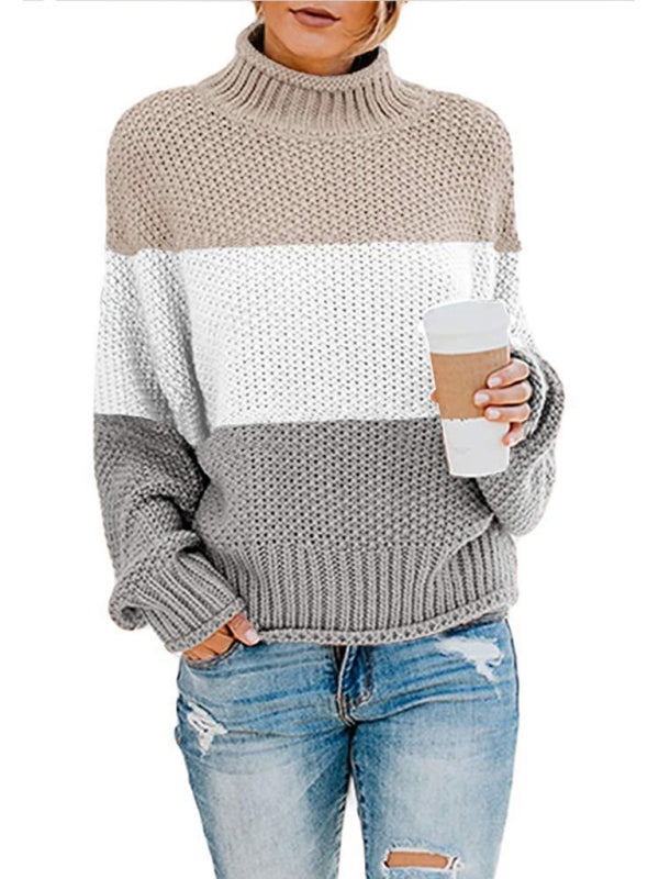 Women's turtleneck long sleeve thick line color matching turtleneck pullover