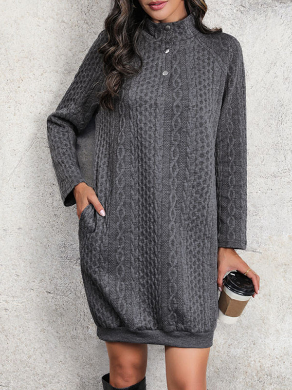 New women's solid color casual stand collar sweatshirt dress