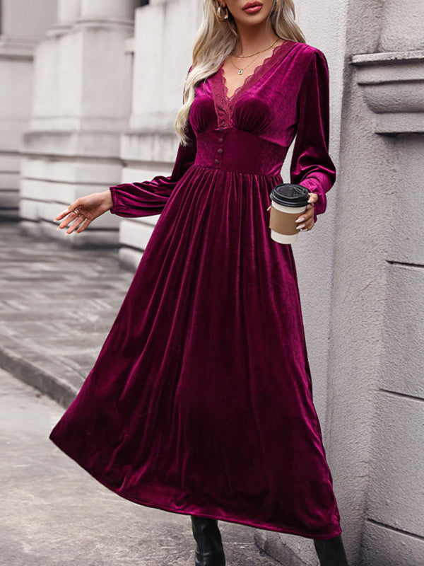 New women's velvet waist knitted long-sleeved dress