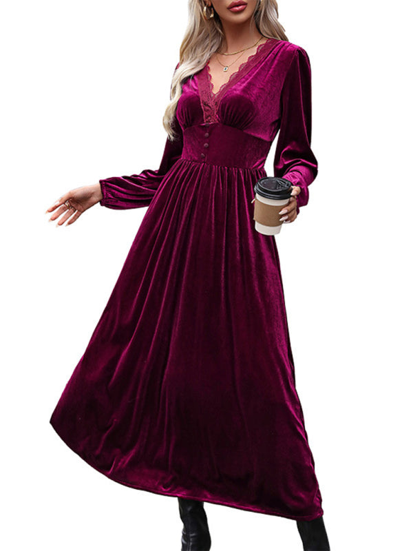 New women's velvet waist knitted long-sleeved dress