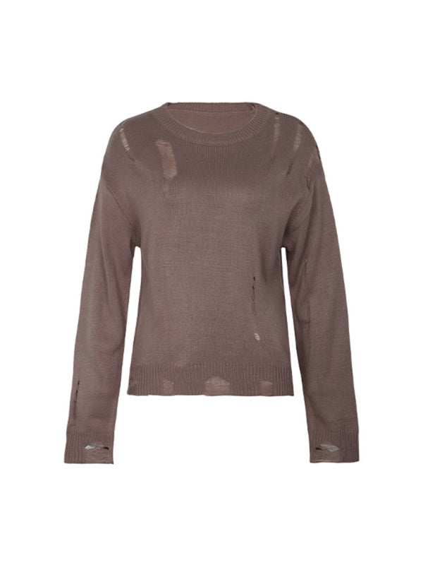 New women's solid color hollow sweater