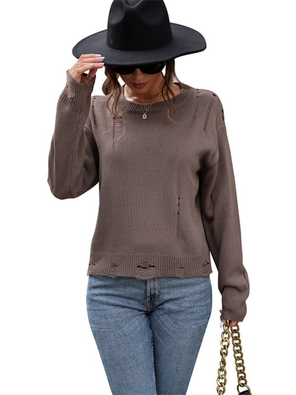 New women's solid color hollow sweater