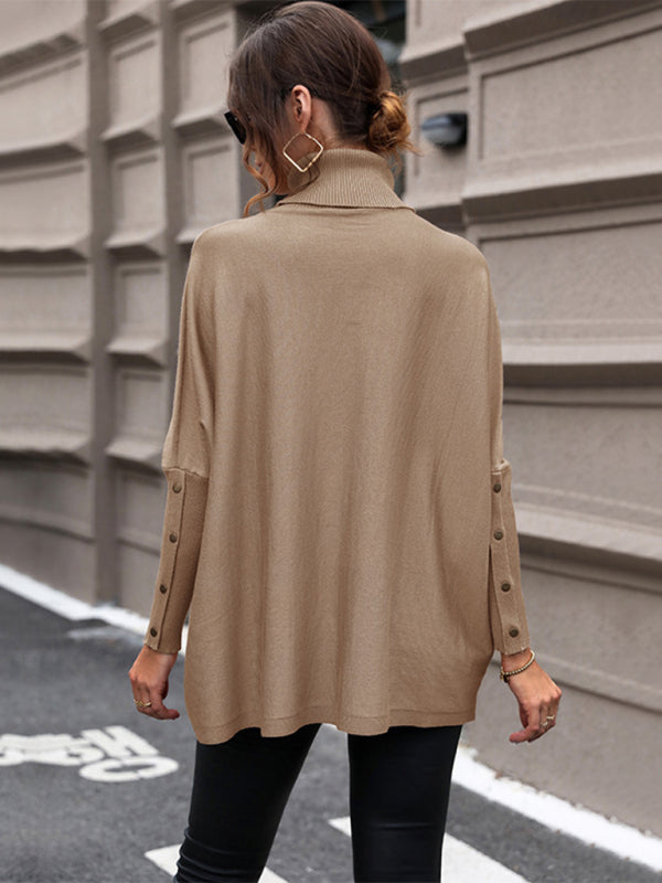 New women's mid-length solid color turtleneck sweater
